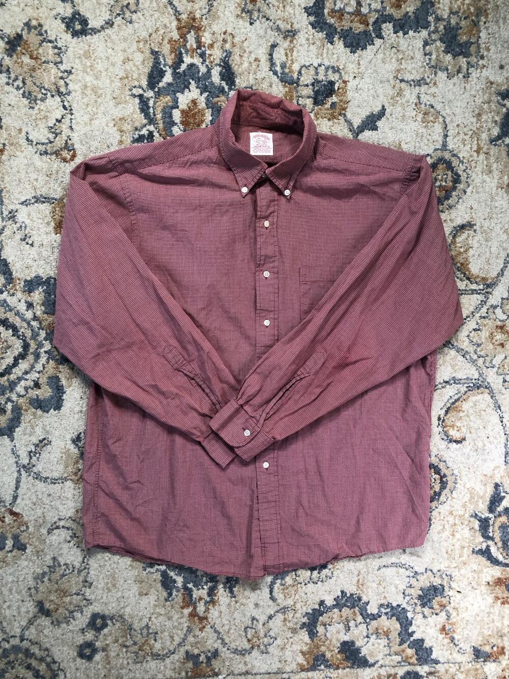 Brooks Brothers Dress Shirt Mens 16.5 34/35 Red Check Classic Cotton Button Down